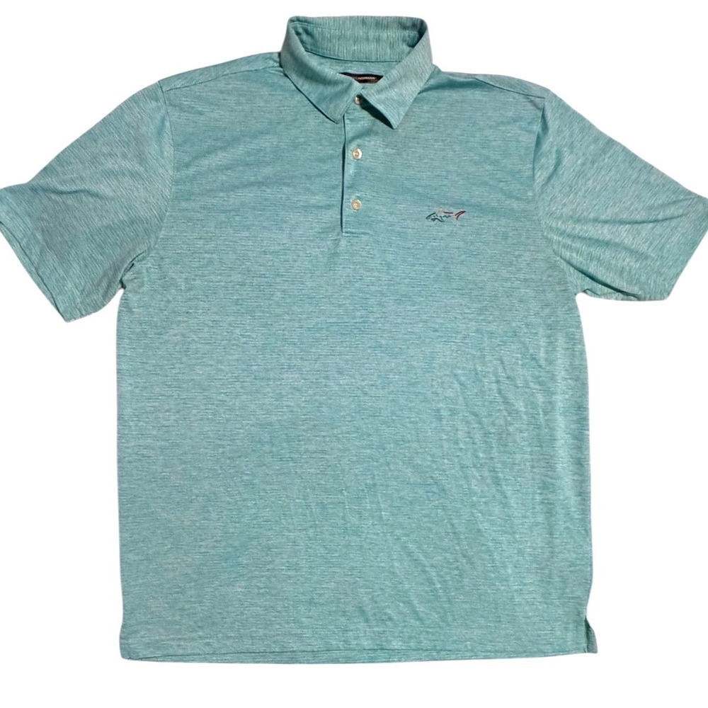 Greg Norman Mens Play Dry Golf Polo Shirt Teal Heather Shark Logo Size Large
